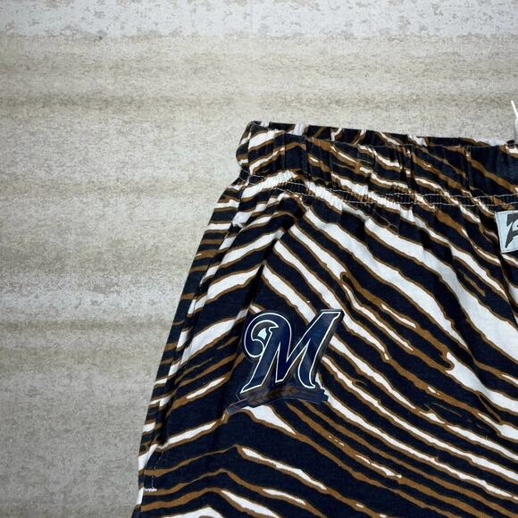 Vintage 90s Zubaz Sweat Shorts Mens M Navy Blue Gold White Milwaukee Brewers - Picture 3 of 5